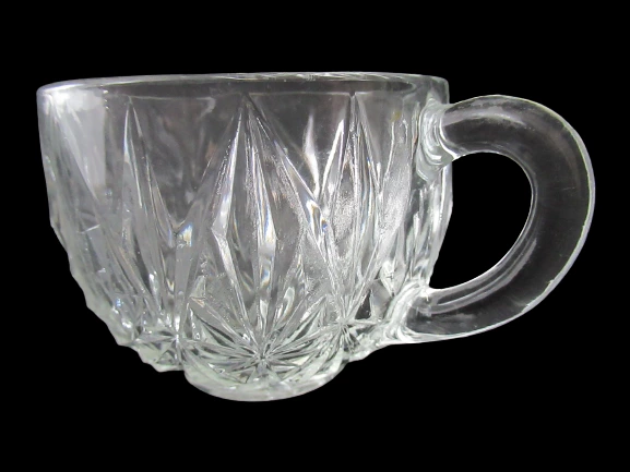 Set of 2 Vintage Square Cups Mugs Clear Pressed Glass Starburst Pattern