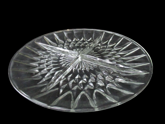 Vintage Divided Relish Dish Serving Plate Thick Clear Glass Diamond Cut Style 