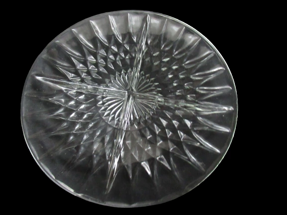 Vintage Divided Relish Dish Serving Plate Thick Clear Glass Diamond Cut Style 