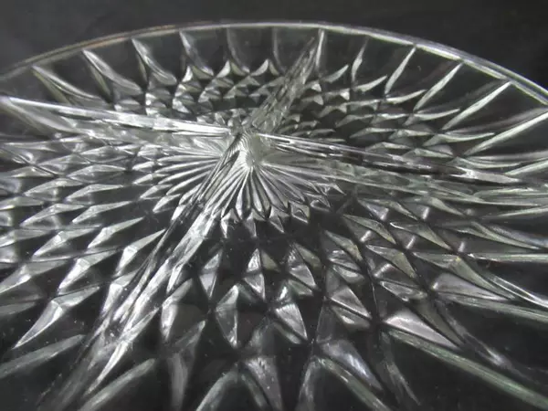 Vintage Divided Relish Dish Serving Plate Thick Clear Glass Diamond Cut Style 
