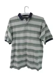 Vintage Preswick & Moore Large Gray Striped Cotton Polo Shirt Men’s