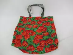 Handmade Floral Red Green Tote Bag with Double Handles - Very Good Condition