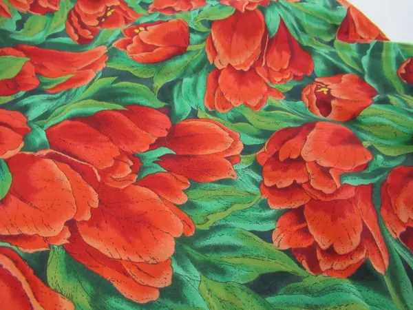 Handmade Floral Red Green Tote Bag with Double Handles - Very Good Condition