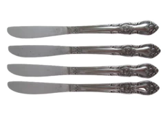 Lot of 4 Mid Century Imperial Stainless Dinner Knives 8.25" Floral Pattern