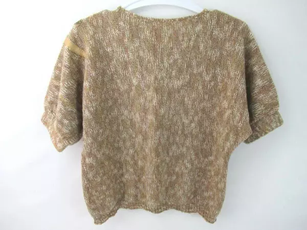 Vintage Crochet Knit Sweater Women's L Brown Orange Faux Leather Accents