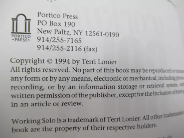 Vintage Working Solo by Terri Lonier 1994 - Business Success Guide Book