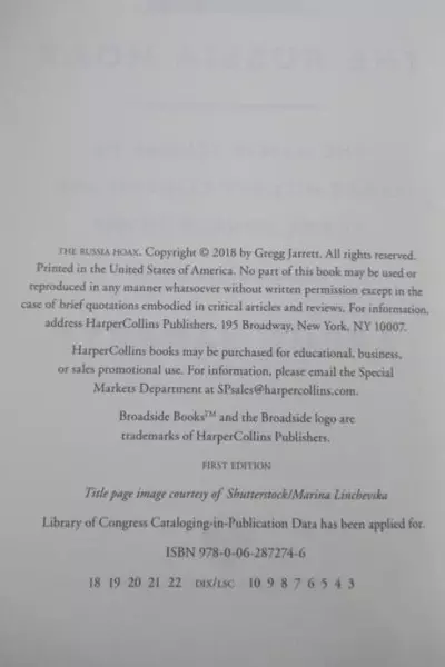 The Russia Hoax by Gregg Jarrett 2018 First Edition Hardcover Book