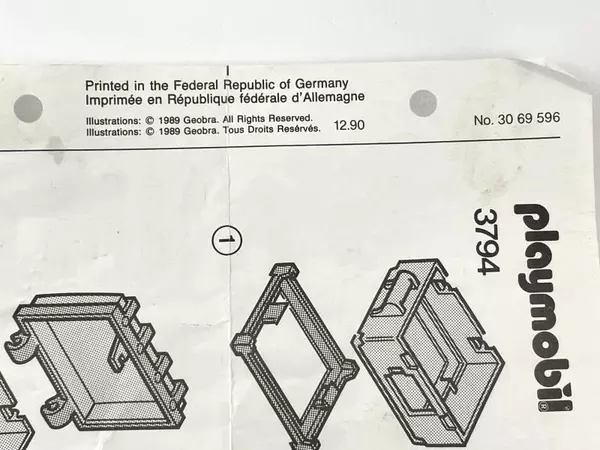Vintage Playmobil 1989 Manual Instructions Chest Geobra Germany 3794