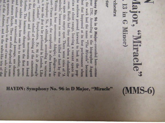 Haydn Symphony No. 96 Miracle Vinyl Record Winterthur Orchestra Vintage
