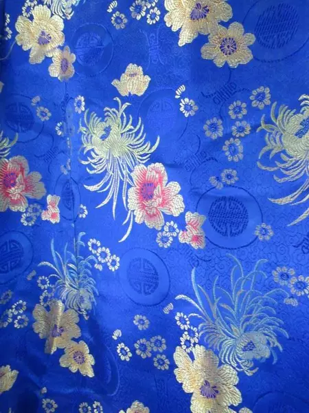 Royal Blue Floral Satin Mandarin Top Size 42 Long Sleeve Women's Formal