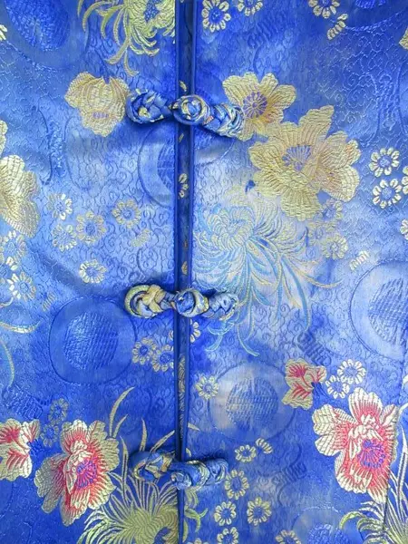 Royal Blue Floral Satin Mandarin Top Size 42 Long Sleeve Women's Formal