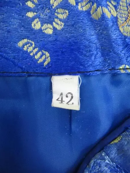 Royal Blue Floral Satin Mandarin Top Size 42 Long Sleeve Women's Formal