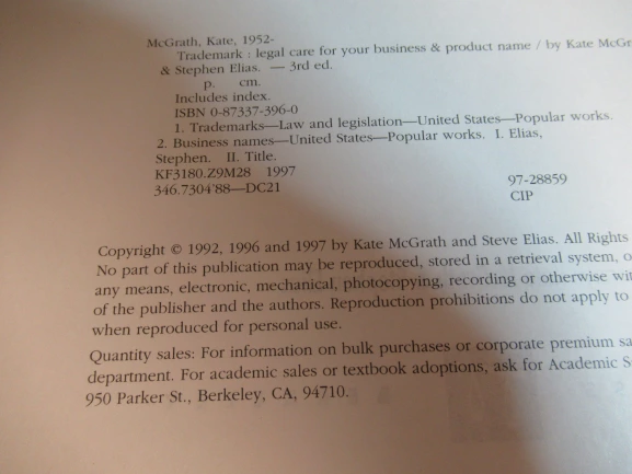 Trademark Legal Care For Your Business & Product Name Third Edition 1997 PB