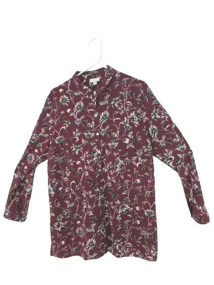 J. Jill Women's Floral Button-Up Blouse Large Bordeaux NWT, Great Condition