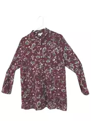 J. Jill Women's Floral Button-Up Blouse Large Bordeaux NWT, Great Condition