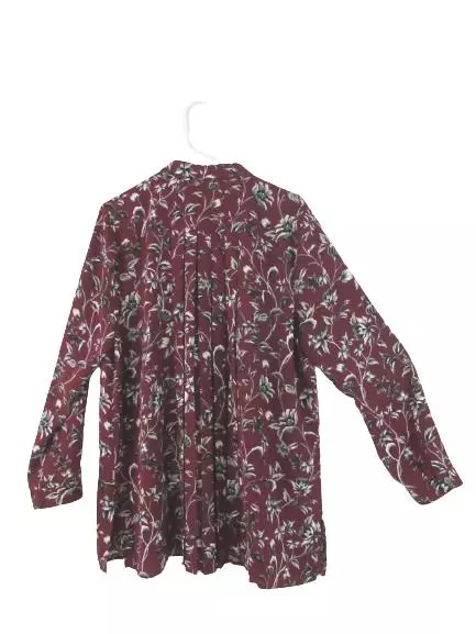 J. Jill Women's Floral Button-Up Blouse Large Bordeaux NWT, Great Condition
