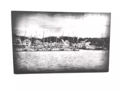 Framed Lighted Canvas Art Print Fishing Boats Signed 10x16 Decor