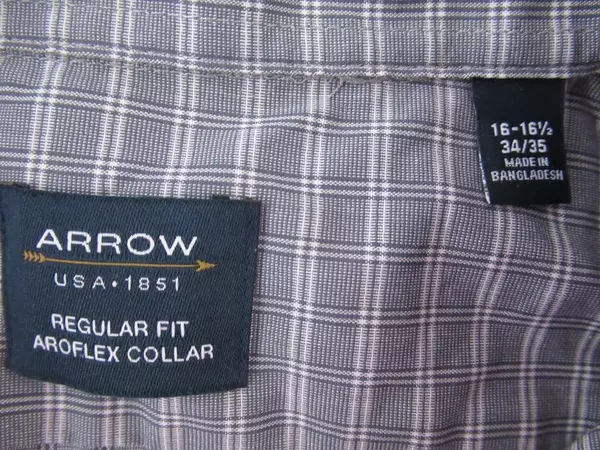 Arrow Men's Regular Fit Aroflex Collar Plaid Shirt Sz 16-16.5 Gray