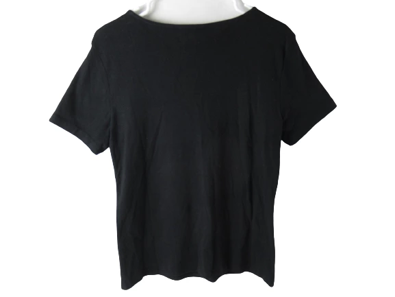 Karen Scott Black Beaded Square Neck Tee Shirt Women's Small 100% Cotton