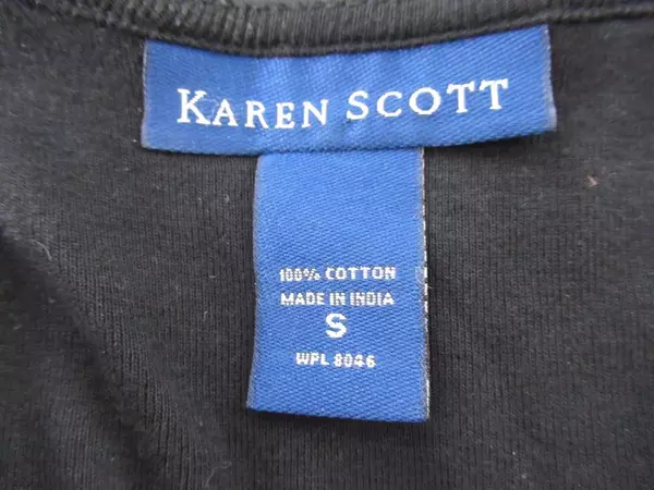 Karen Scott Black Beaded Square Neck Tee Shirt Women's Small 100% Cotton