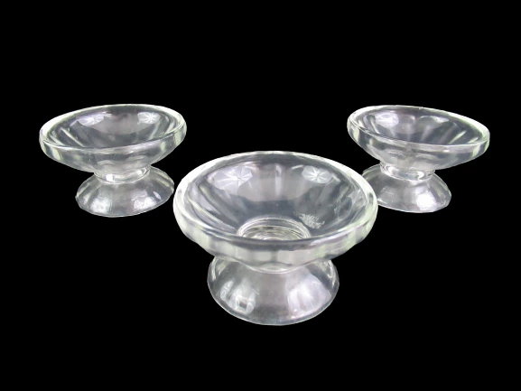 Lot of 3 Vintage Clear Glass Ice Cream Sherbet Dish Bowls Pedestal Panel Design