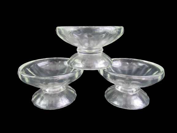 Lot of 3 Vintage Clear Glass Ice Cream Sherbet Dish Bowls Pedestal Panel Design