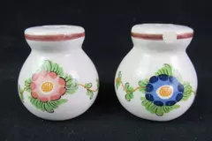 Vintage Ceramic Salt & Pepper Shakers Floral Design Cream Brown Chipped