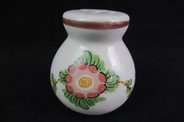 Vintage Ceramic Salt & Pepper Shakers Floral Design Cream Brown Chipped