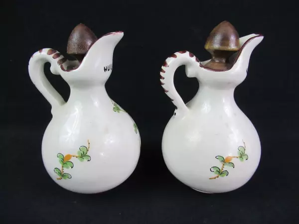 Vintage Ceramic Oil & Vinegar Dispenser Set with Floral Design & Wood Stoppers