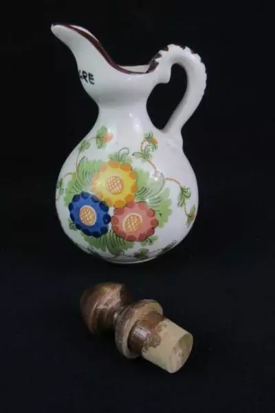 Vintage Ceramic Oil & Vinegar Dispenser Set with Floral Design & Wood Stoppers