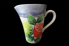 Hand Painted Italian Ceramic Pitcher Floral Orange Lime Design 8.5"
