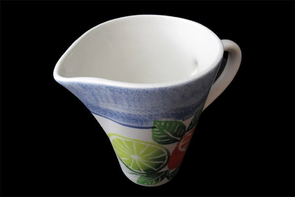 Hand Painted Italian Ceramic Pitcher Floral Orange Lime Design 8.5"