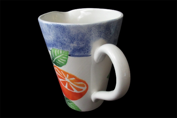 Hand Painted Italian Ceramic Pitcher Floral Orange Lime Design 8.5"