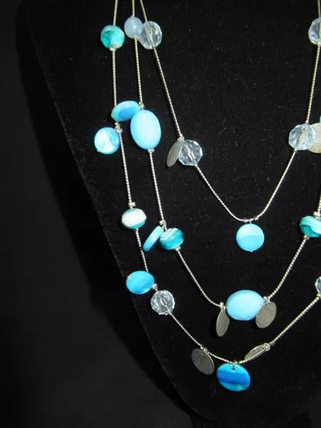 Triple Strand Adjustable Beaded Necklace Blue Silver Art Glass Beads