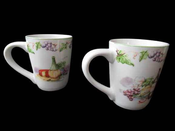 Set of 2 American Atelier Grape Stoneware Mugs - Wine Design - White