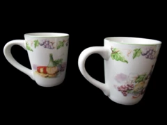 Set of 2 American Atelier Grape Stoneware Mugs - Wine Design - White