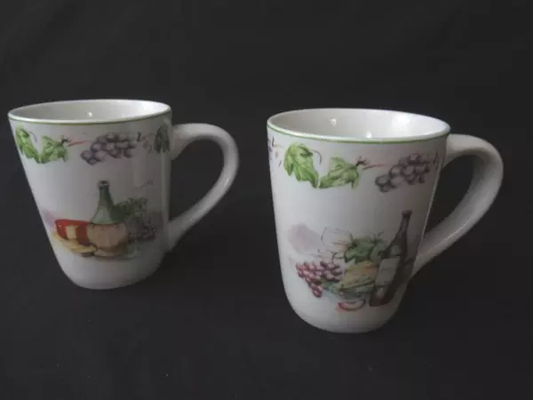 Set of 2 American Atelier Grape Stoneware Mugs - Wine Design - White