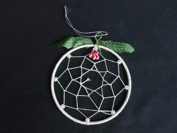 White Glitter Dream Catcher Christmas Ornament with Mistletoe Accents