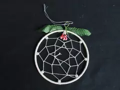 White Glitter Dream Catcher Christmas Ornament with Mistletoe Accents