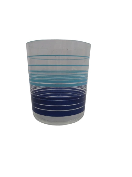 Lot of 4 Clear Plastic Tumblers with Blue Stripes - Picnic Drinkware Set