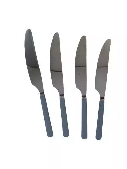 Lot of 4 Vintage Imperial Stainless Steel Dinner Knives Blue Handles 8.25"