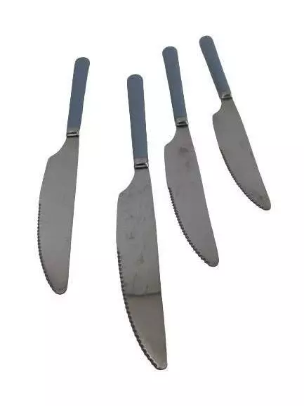 Lot of 4 Vintage Imperial Stainless Steel Dinner Knives Blue Handles 8.25"