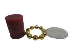 Pier 1 Apple Spice Candle & Red Tray with Beaded Ornament Ring Holiday Decor