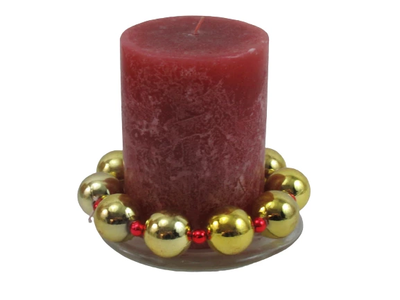 Pier 1 Apple Spice Candle & Red Tray with Beaded Ornament Ring Holiday Decor