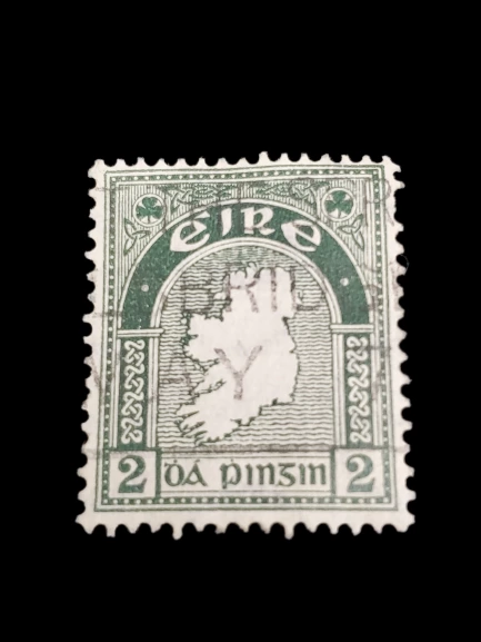 Rare Vintage 1930s Eire 2 Pinsin Green White Used Irish Stamp Collectible