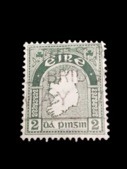 Rare Vintage 1930s Eire 2 Pinsin Green White Used Irish Stamp Collectible