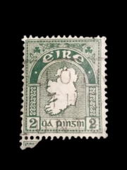 Rare 1930s Eire 2 Pinsin Green White Stamp with Tape on Back Used
