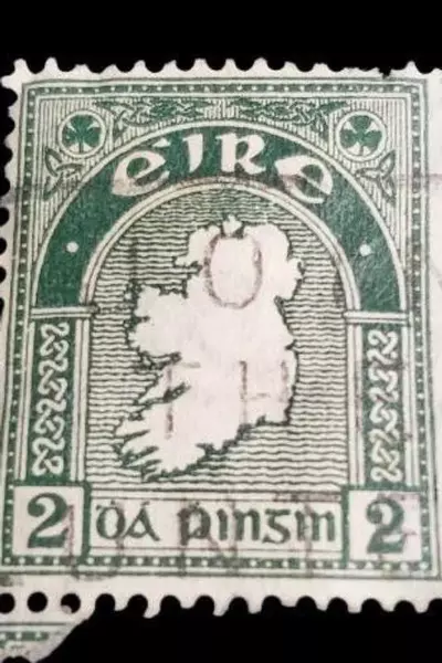 Rare 1930s Eire 2 Pinsin Green White Stamp with Tape on Back Used