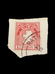 Rare 1920s Eire 1 Pingin Red & White Used Stamp - Irish Collectible