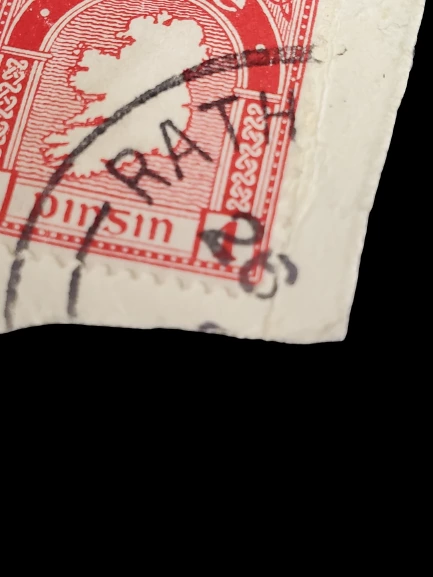 Rare 1920s Eire 1 Pingin Red & White Used Stamp - Irish Collectible